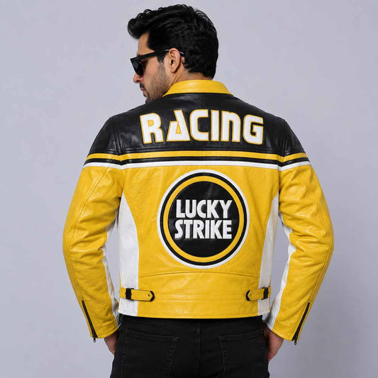 Premium Lucky Strike genuine cowhide leather motorcycle jacket