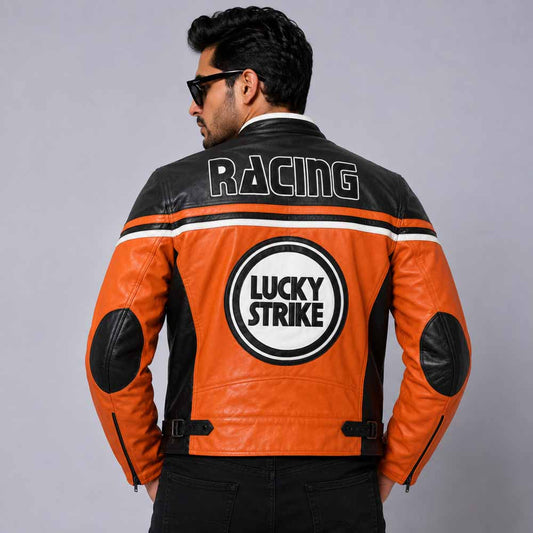 Lucky Strike orange racing cotton jacket with zipper closure