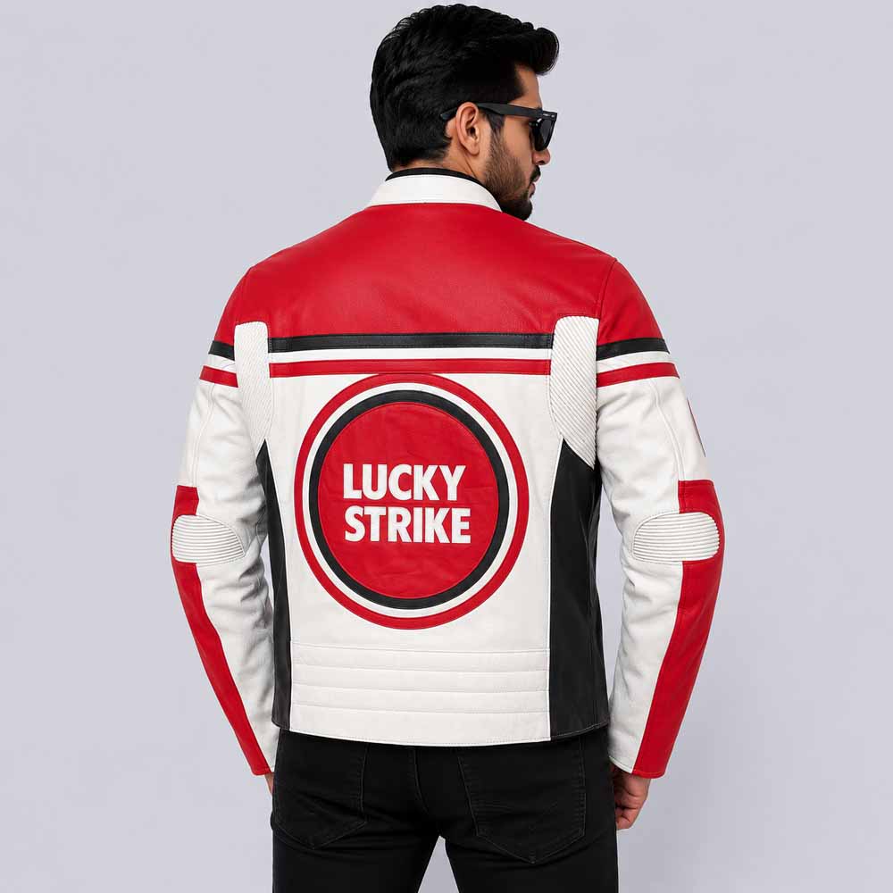 Lucky Strike MotoGP Leather Motorcycle Jacket Back View