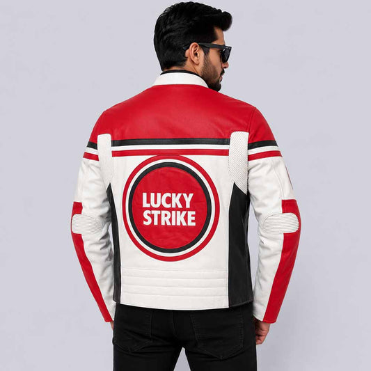 Lucky Strike MotoGP Leather Motorcycle Jacket Back View