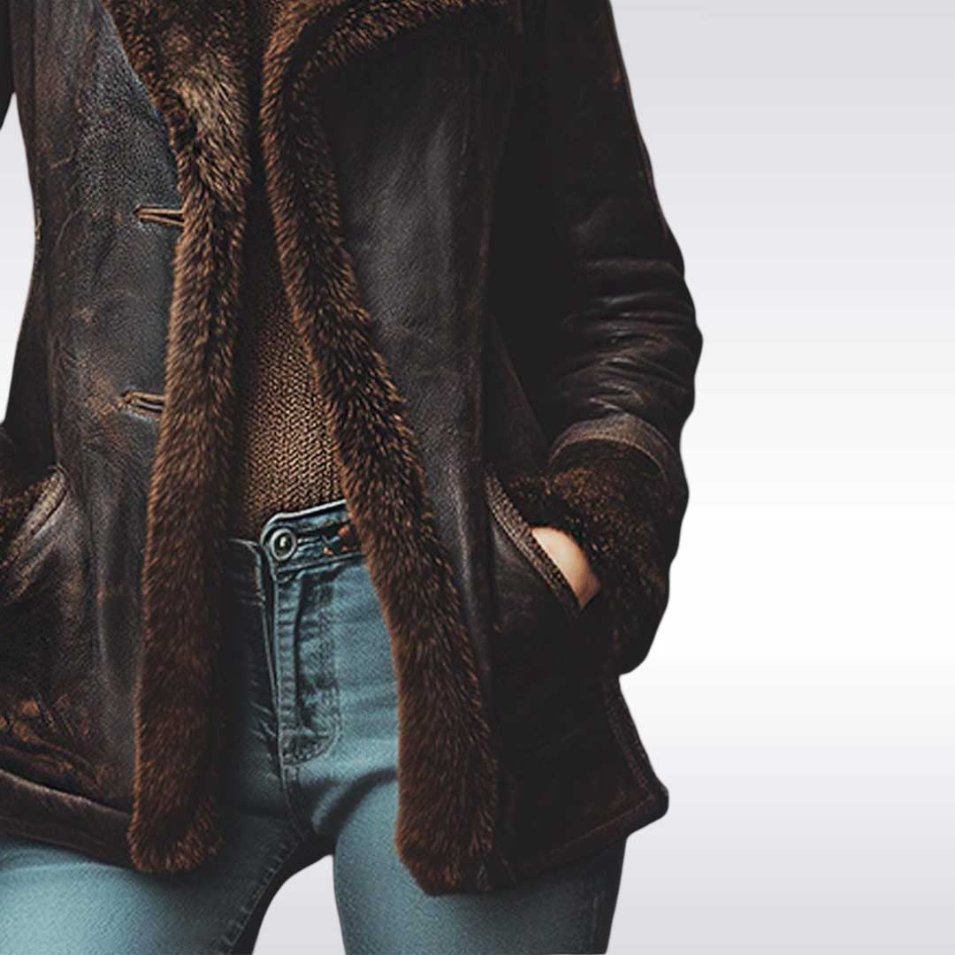 Luxe Vintage Brown Shearling Coat for Women