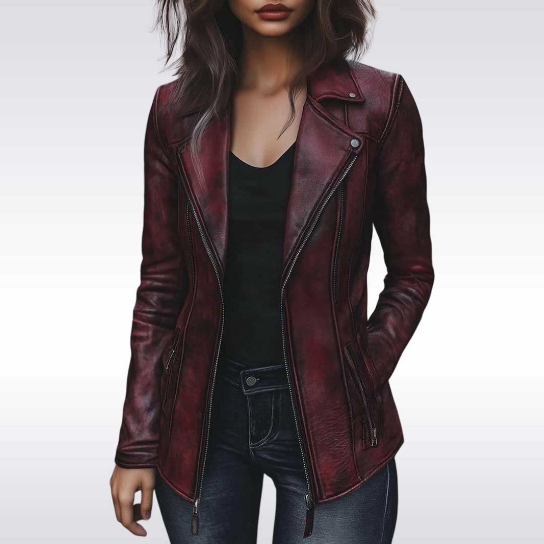Luxury Maroon Sheepskin Leather Coat for Women