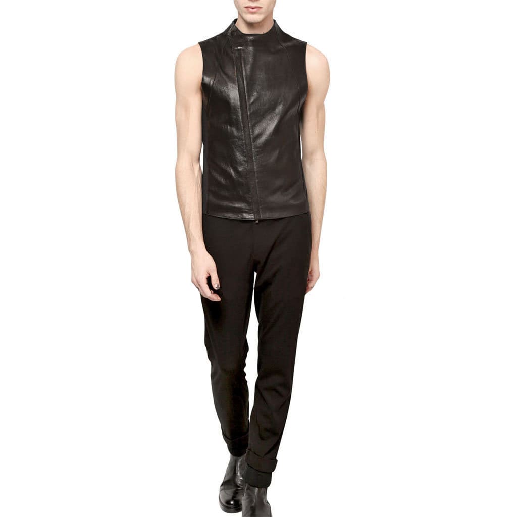 Men's Asymmetric Fastening Leather Biker Vest