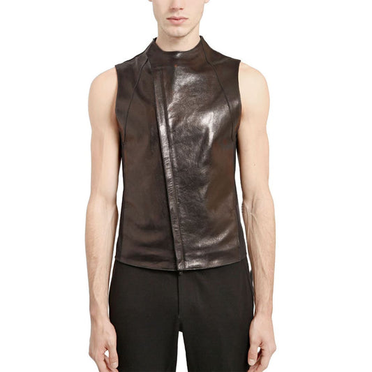 Men's Asymmetric Fastening Leather Biker Vest Asymmetric Fastening Leather Biker Vest for Men - Leather Vest