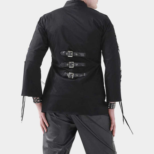 Men's Black Dead Threads Gothic Jacket with Corseting Chain EMO Cyber Style