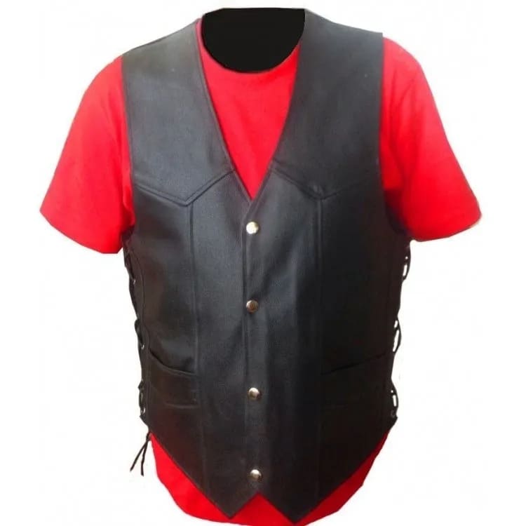 Black Leather Biker Vest for Men