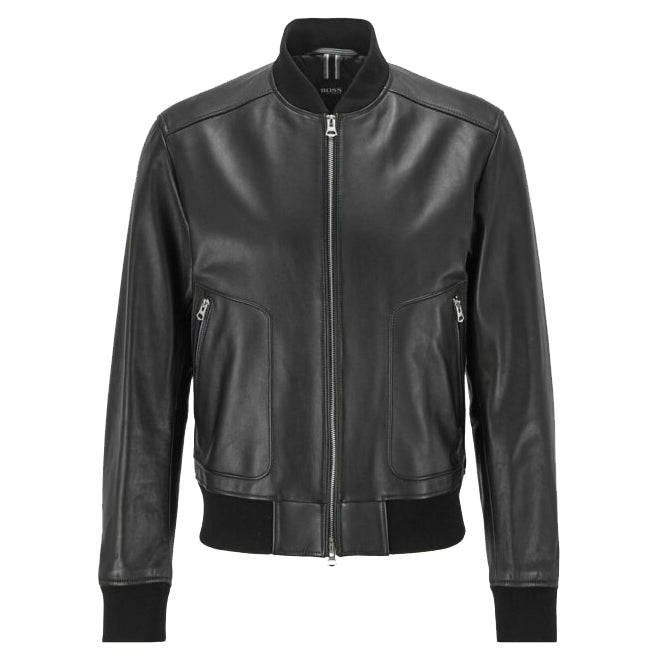 Black Leather Bomber Jacket