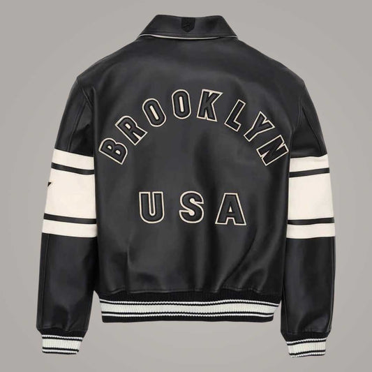 Men's Black and White Varsity Letterman Leather Jacket by Jackets Kingdom