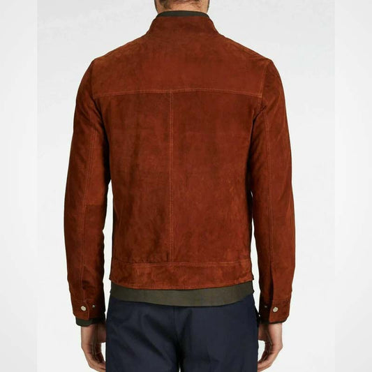 Men's Brown Pure Suede Leather Trucker Jacket