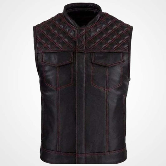 Men's Cowhide Leather Motorcycle Vest with Diamond Stitching Men's Cowhide Leather Motorcycle Vest with Diamond Stitching