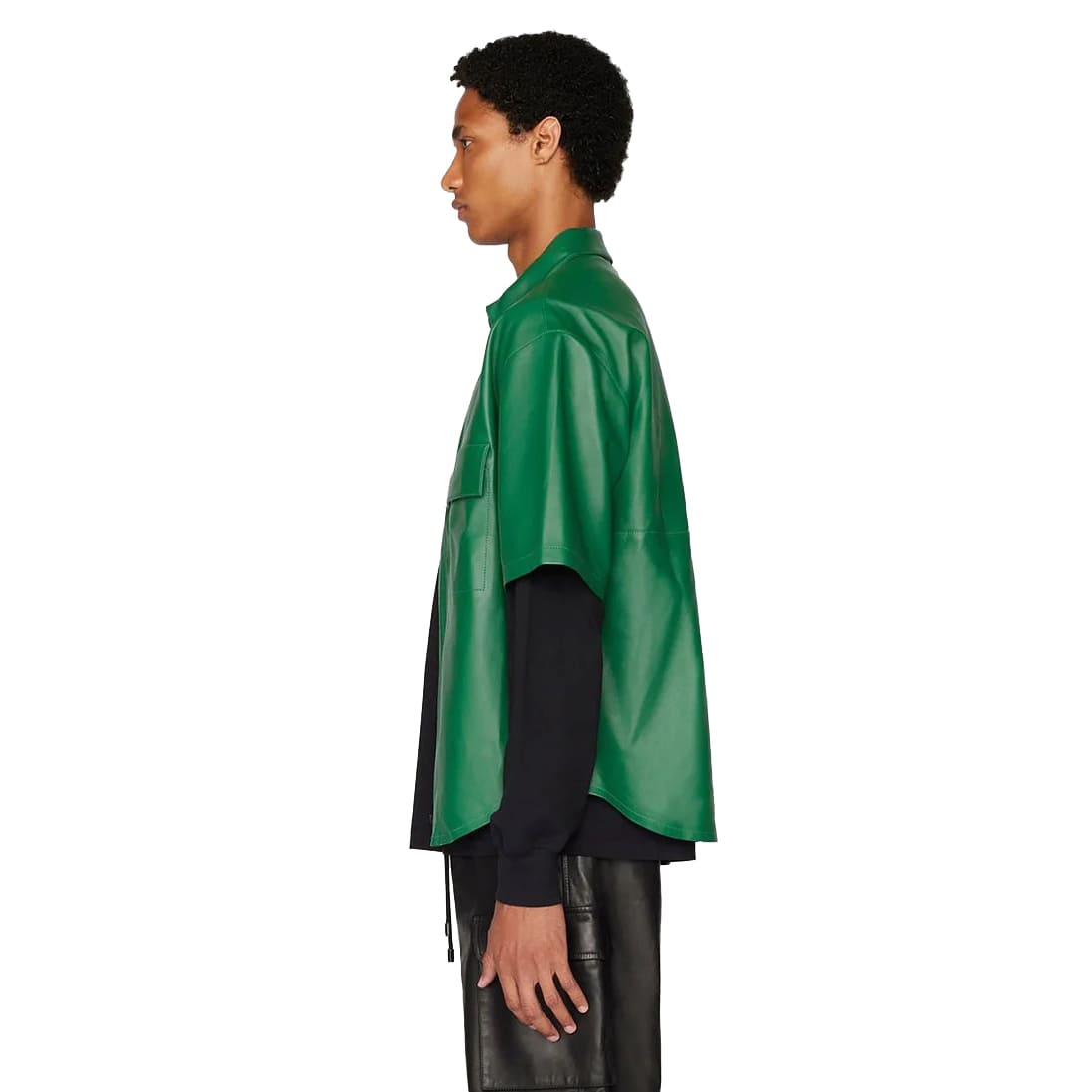 Men's Green Half Sleeve Leather Shirt