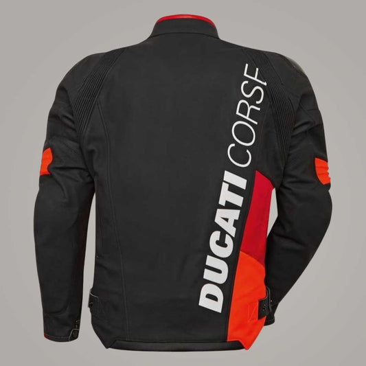 Men's Ducati Red and Black Leather Biker Jacket with CE Armor by Jackets Kingdom