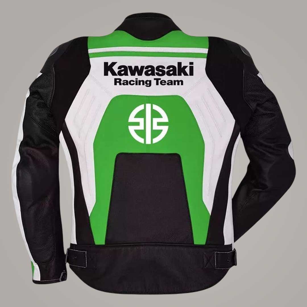 Men's Kawasaki Green Cowhide Leather Biker Jacket with CE Armor by Jackets Kingdom