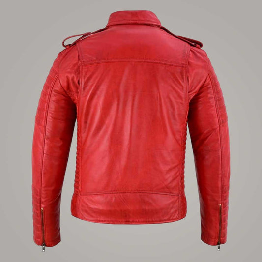 Men's Red Lambskin Leather Brando Biker Jacket