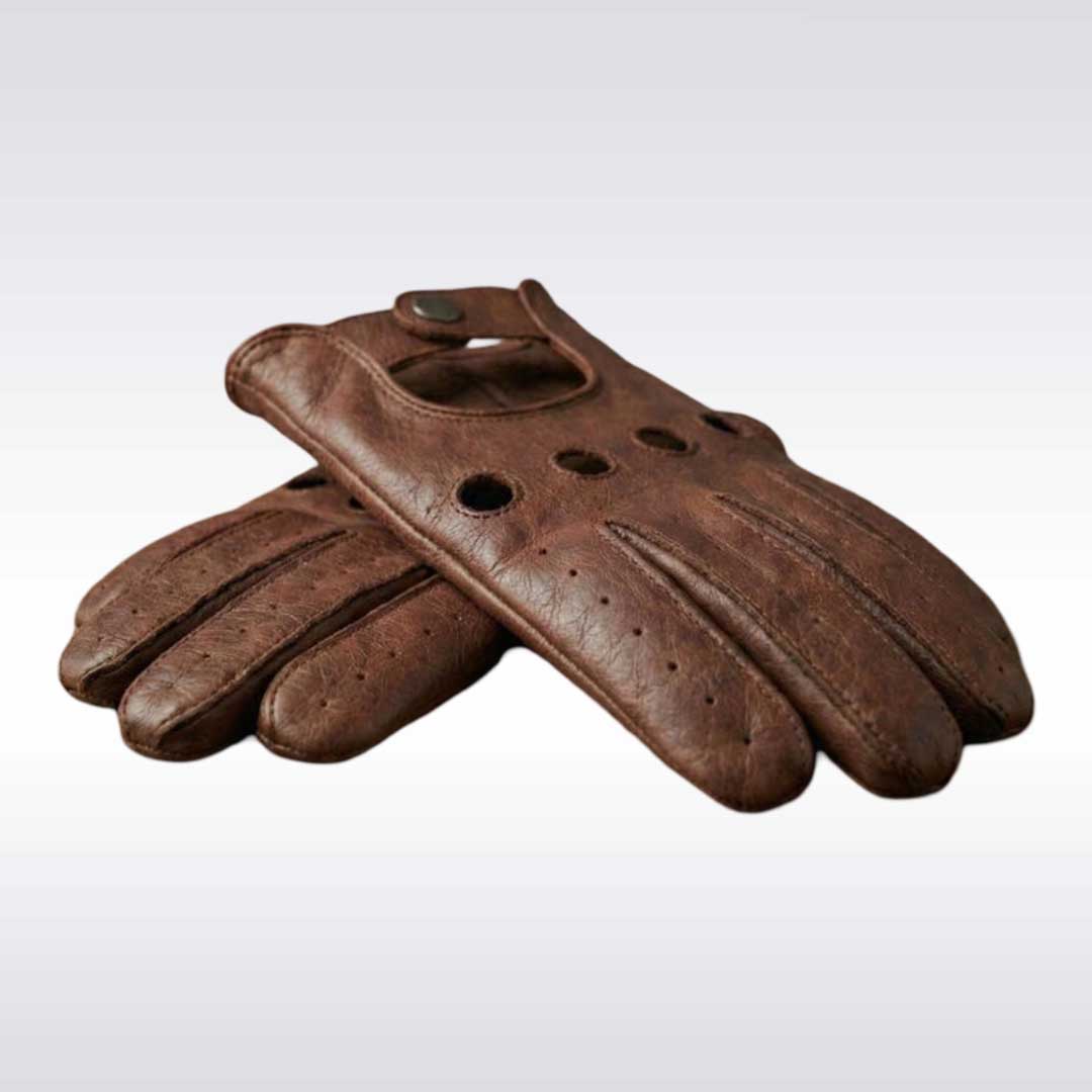 Men's Vintage Brown Leather Driving Gloves Classic Retro Style