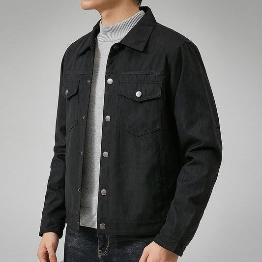 Men's Black Suede Leather Casual Jacket with Lapel Men's Black Suede Leather Casual Jacket with Lapel
