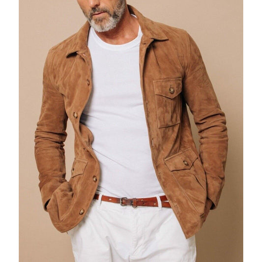 Men's Brown Field Leather Jacket in Pure Suede Men's Brown Field Leather Jacket in Pure Suede