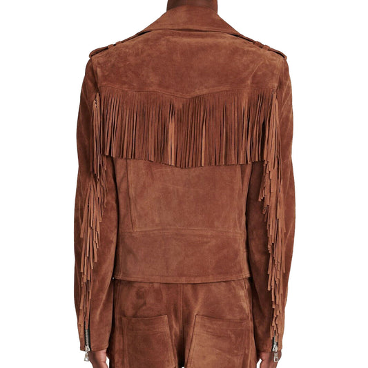 Men's Brown Suede Leather Biker Jacket