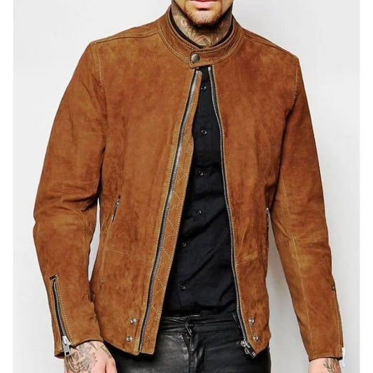 Men's Brown Suede Leather Motorcycle Biker Jacket Men's Brown Suede Leather Motorcycle Biker Jacket