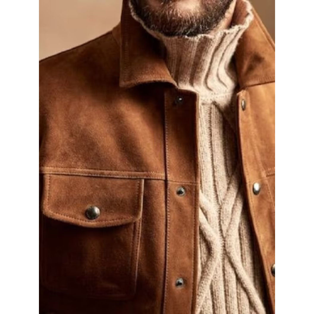 Men's Brown Suede Trucker Jacket