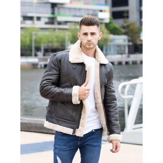Men's Airforce Style Shearling Leather Jacket Airforce Style Shearling Leather Jacket - Shearling Coat