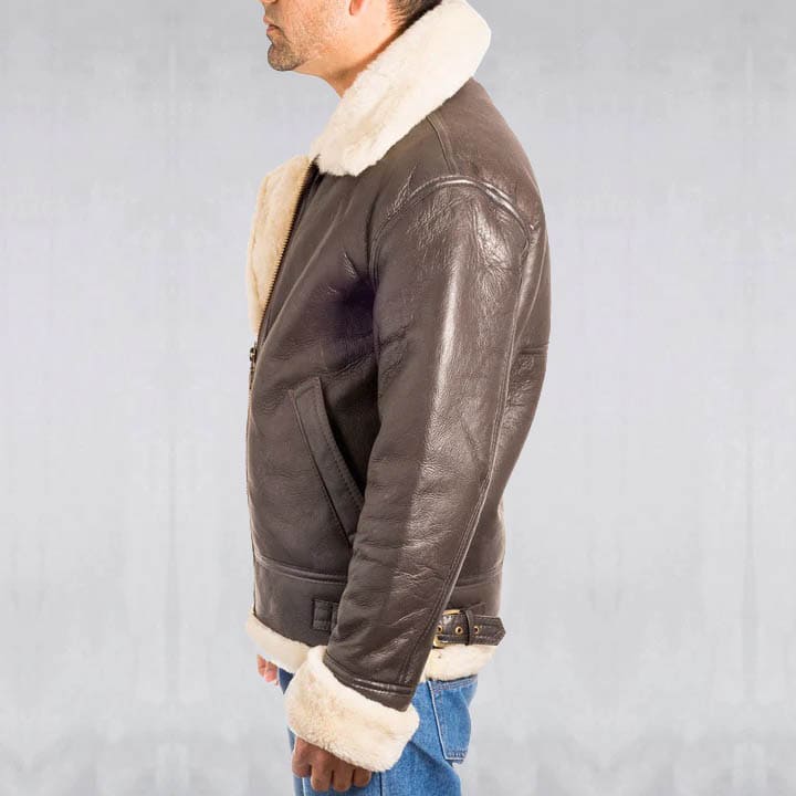 Men's Aviator B3 Dark Brown Sheepskin Bomber Leather Jacket