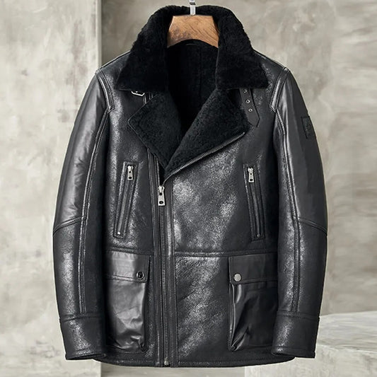 Men's Black B3 Shearling Bomber Jacket - Sheepskin Coat Black B3 Shearling Bomber Jacket