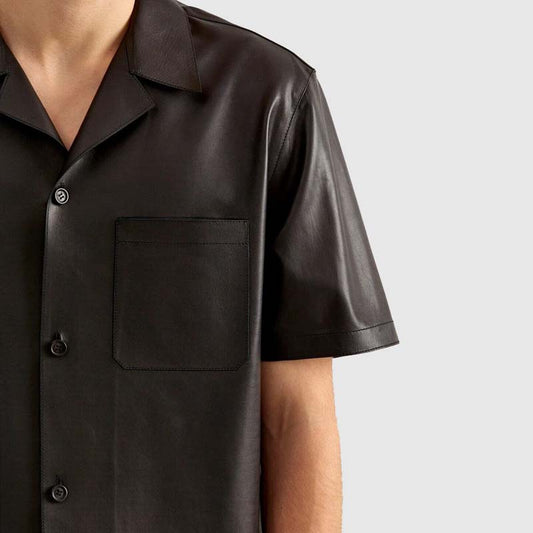 Mens Black Casual Leather Shirt Jacket