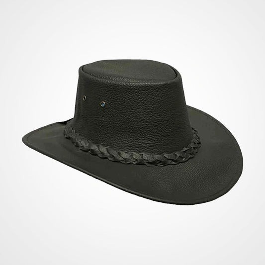 Men's Black Lambskin Leather Cowboy Hat