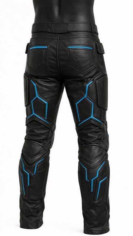 Mens Black Leather Cyberpunk Tactical Pants