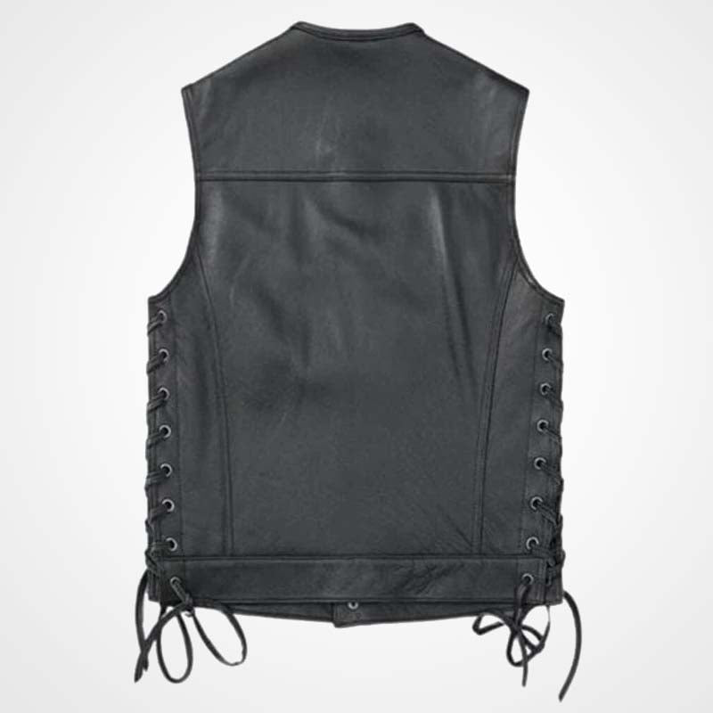 Men's Black Sheepskin Leather Biker Vest