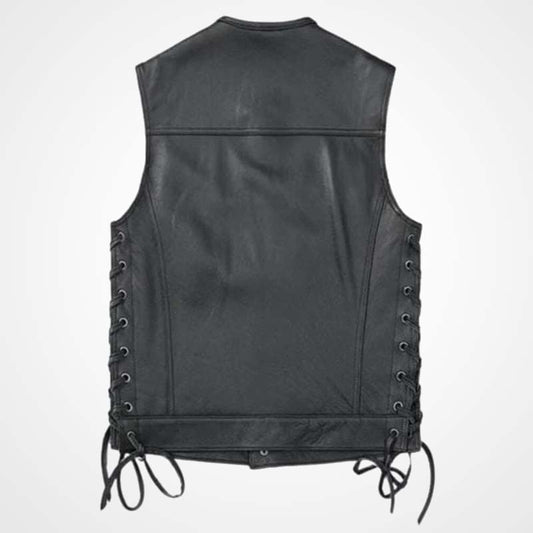 Men's Black Sheepskin Leather Biker Vest