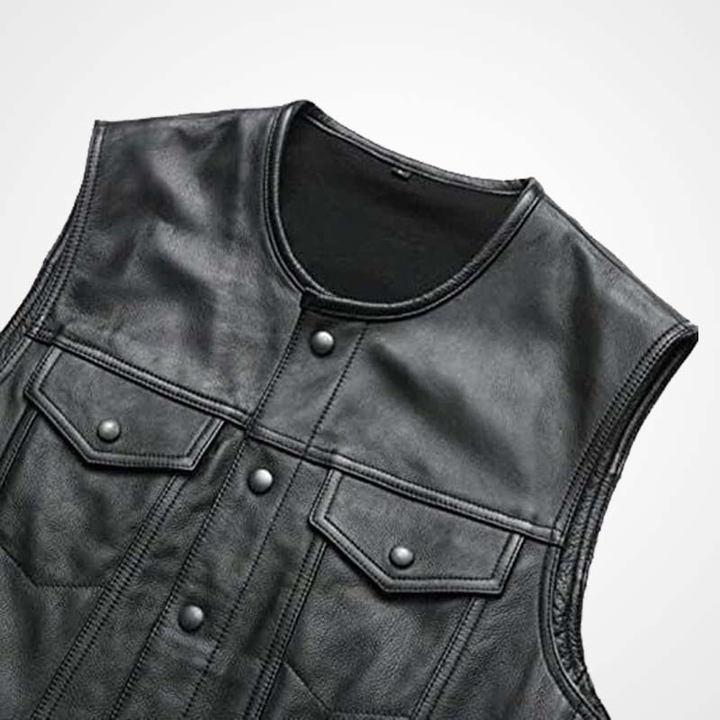 Men's Black Sheepskin Leather Biker Vest