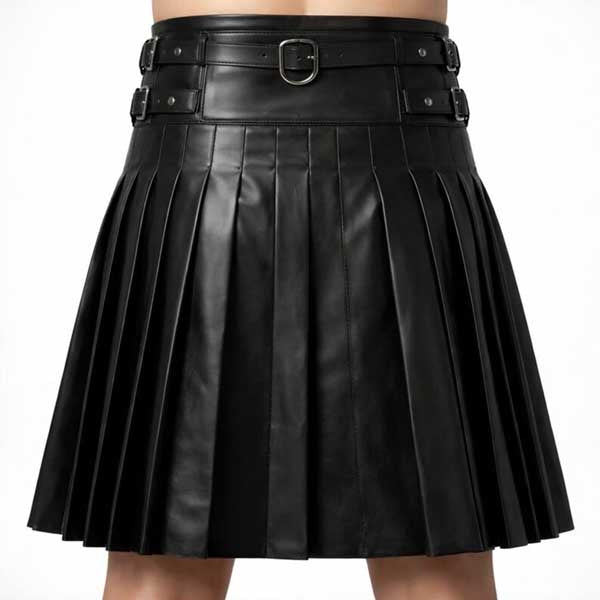 Mens Black Sheepskin Leather Kilt with Sporran