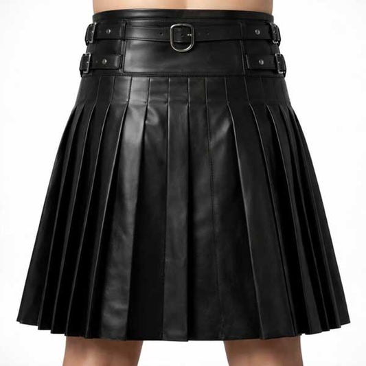 Mens Black Sheepskin Leather Kilt with Sporran