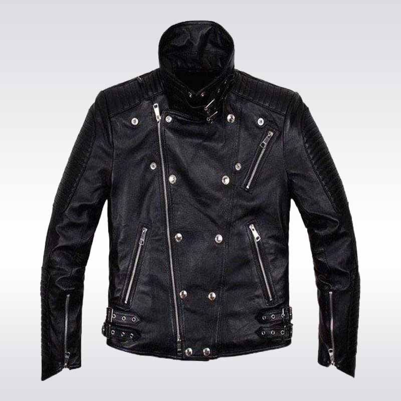 Men's Slim Fit Black Leather Biker Jacket - Jackets Kingdom