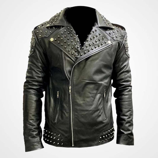 Men’s Black Studded Cowhide Leather Motorcycle Jacket Men’s Black Studded Cowhide Leather Motorcycle Jacket