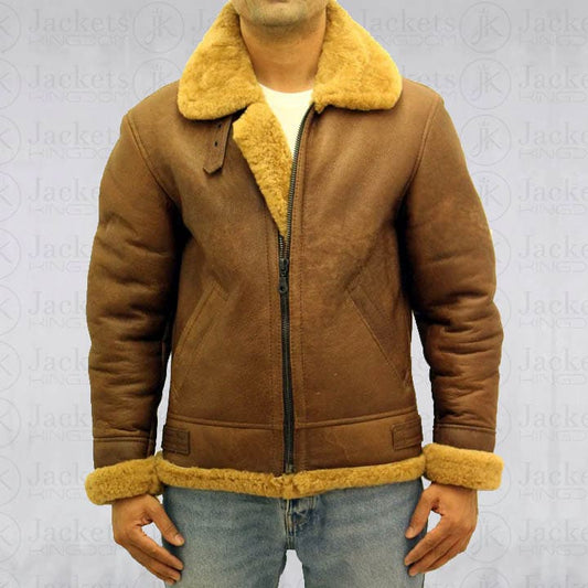 Men's Brown Aviator B3 Sheepskin Leather Jacket B3 Aviator Sheepskin Leather Jacket