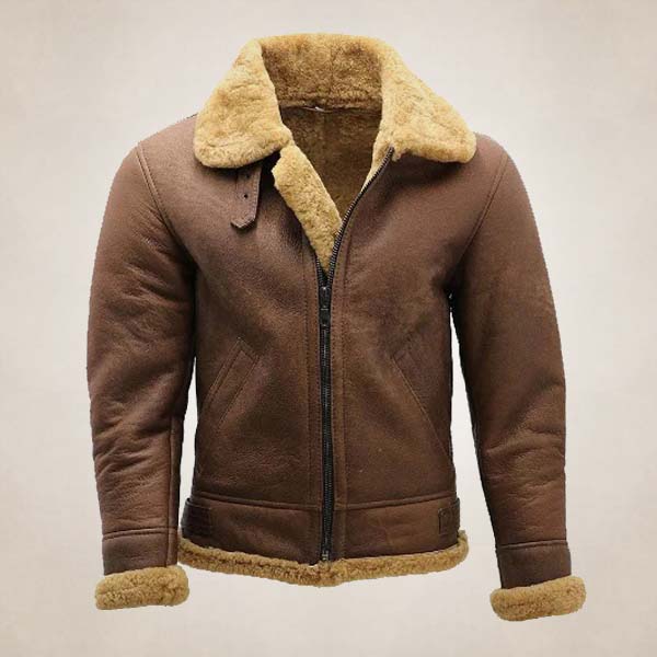Men’s Brown B3 Shearling Sheepskin WW2 Bomber Aviator Jacket