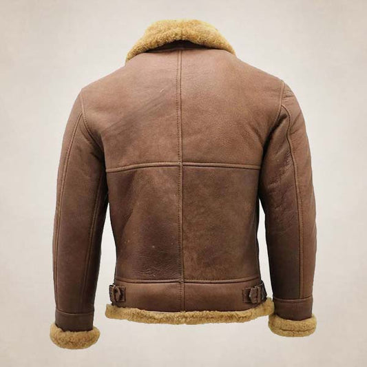 Men’s Brown B3 Shearling Sheepskin WW2 Bomber Aviator Jacket