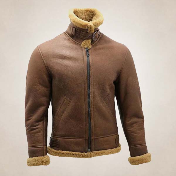 Men’s Brown B3 Shearling Sheepskin WW2 Bomber Aviator Jacket