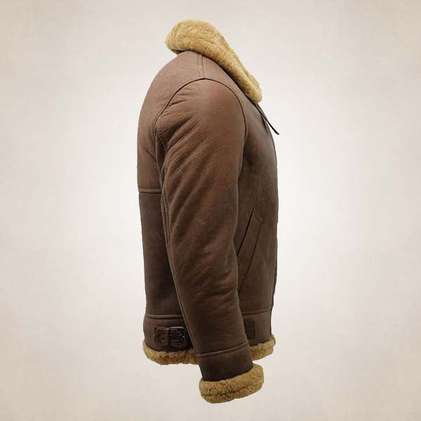 Men’s Brown B3 Shearling Sheepskin WW2 Bomber Aviator Jacket