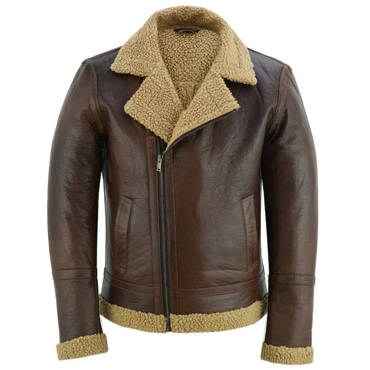 Men's Brown Fur Aviator Bomber Jacket - Flying Pilot Style Brown Fur Aviator Bomber Jacket