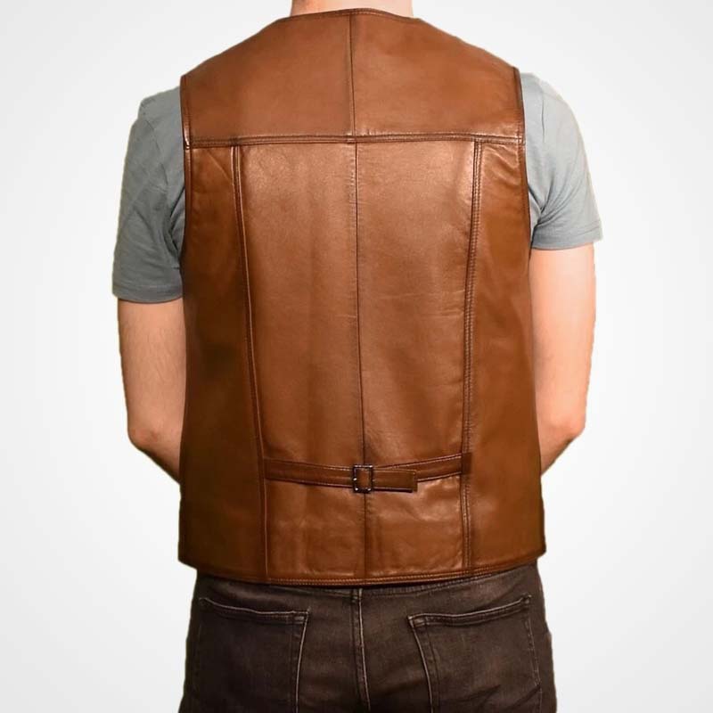 Men’s Brown Lambskin Leather Button Vest