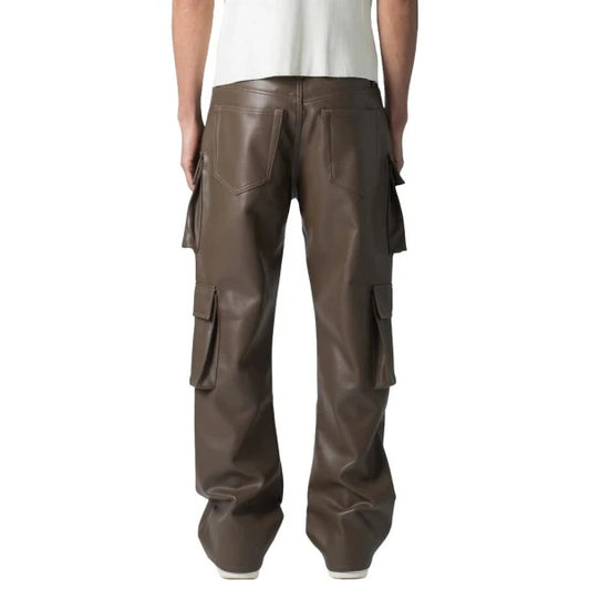 Men’s Brown Leather Cargo Trousers with Four Flap Pockets