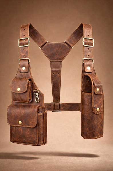 Mens Brown Leather Utility Harness Chest Bag