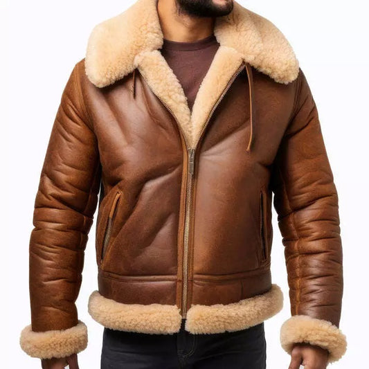 Men's Brown RAF B3 Shearling Bomber Jacket - Aviator Pilot Leather Coat Men's RAF B3 Shearling Bomber Jacket - Brown Aviator Leather Coat