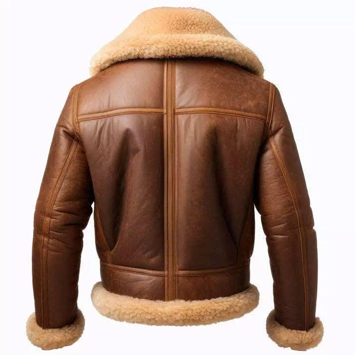 Men's RAF B3 Shearling Bomber Jacket - Brown Aviator Leather Coat