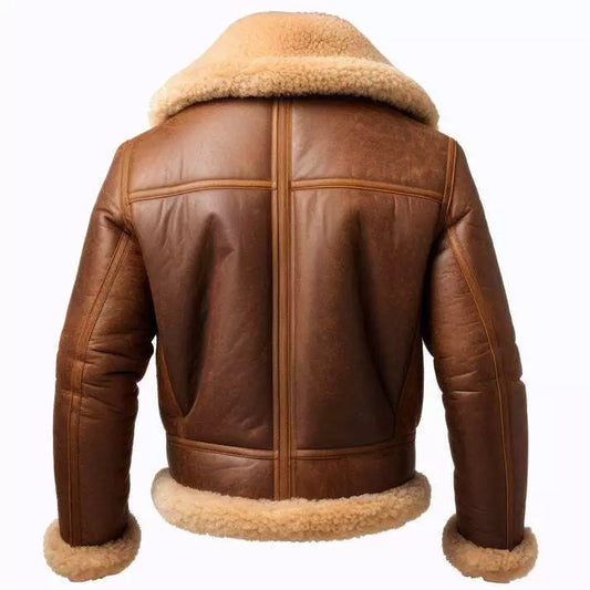 Men's RAF B3 Shearling Bomber Jacket - Brown Aviator Leather Coat