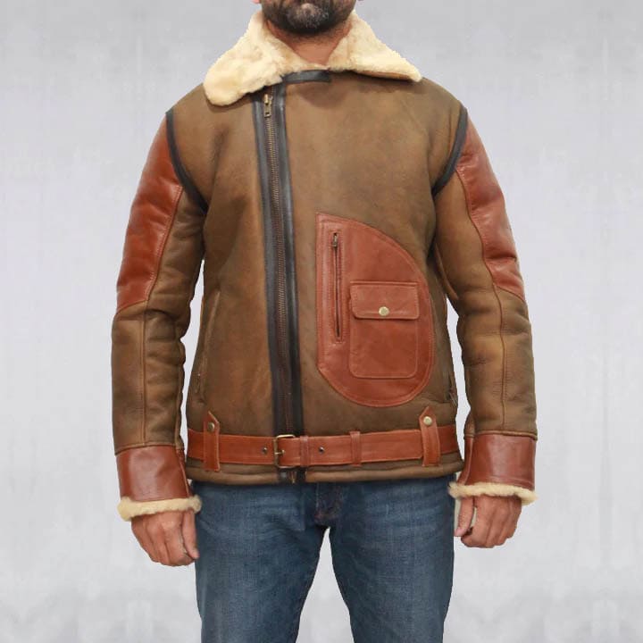 Men's Brown Sheepskin Bomber Jacket